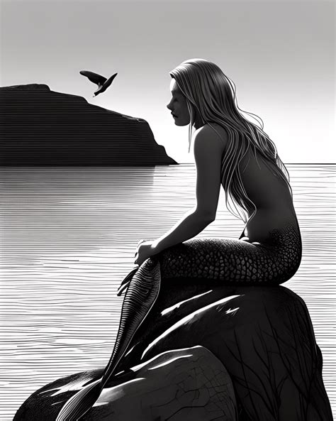 Mermaid Sitting on a Rock Graphic · Creative Fabrica