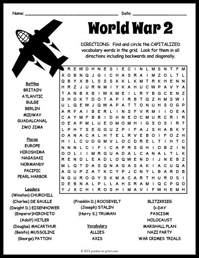 WORLD WAR 2 Word Search Puzzle Worksheet Activity | Made By Teachers