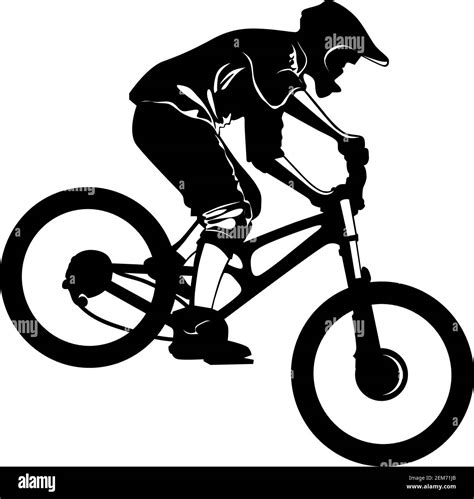 Silhouette of a biker descending on a mountain bike on a slope - vector ...