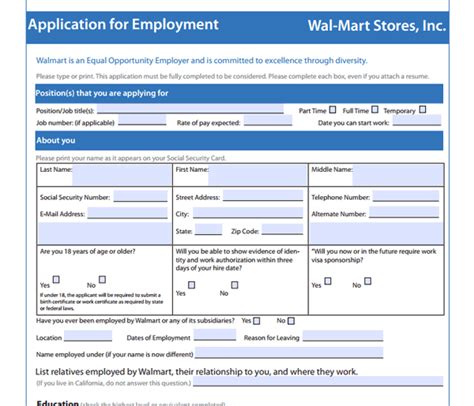 Walmart Printable Application Form - Printable Forms Free Online