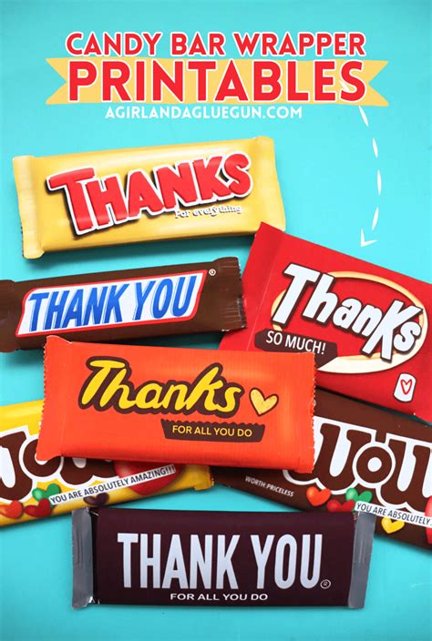 Thank you candy bar WRAPPER printables - A girl and a glue gun