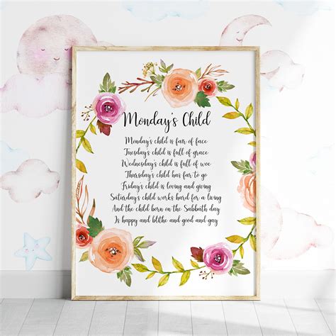 Monday's Child Poem Nursery Wall Art, Children's Bedroom Decor ...