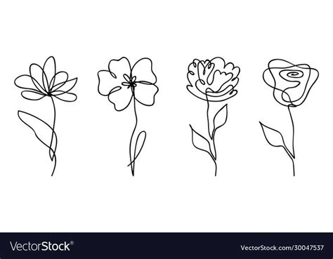 Vector set of one line drawing abstract flowers. Hand drawn modern ...