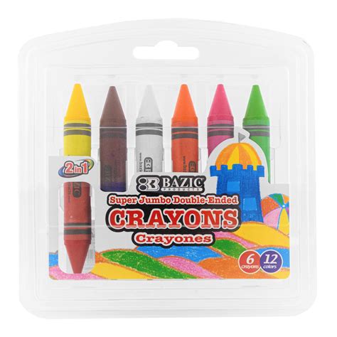 Super Jumbo Crayons Premium 12 Color Double-Ended | Bazic Products ...