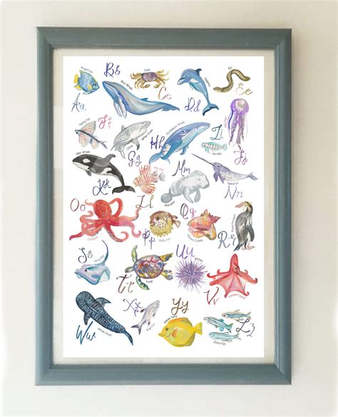 Sea Animals Alphabet Print A-Z Sea Creatures Nursery Art - Etsy