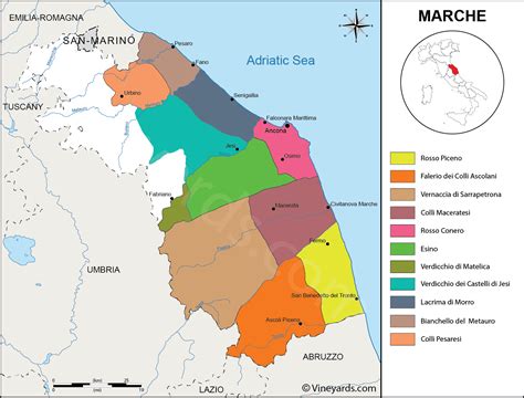 Marches Map of Vineyards Wine Regions