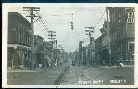 SHELBY, OHIO, POSTCARD RPPC. STREET SCENE, 1908 | Street scenes, Street ...