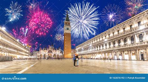 New Years Firework Display Over the San Marco Square in Venice City ...