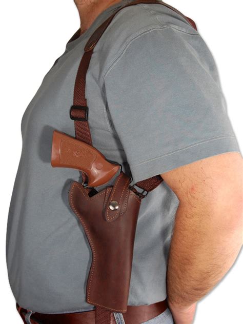 Brown Leather Vertical Shoulder Holster with Speed-loader Pouch for 4-5 ...