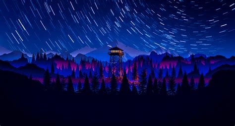 [1899 x 1020] Night blue firewatch with Stars : wallpapers