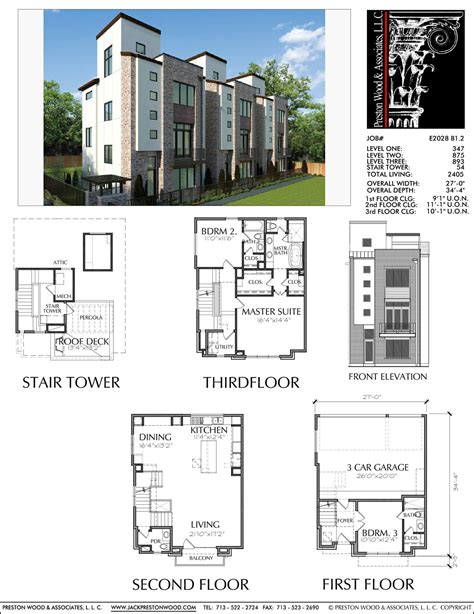 3 1/2 Story Townhouse Plan E2028 B1.2 | Townhome plans, Townhouse ...