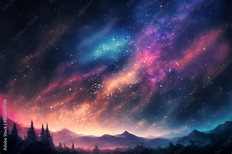 Galaxy landscape background. Night sky with stars wallpaper. Generative ...