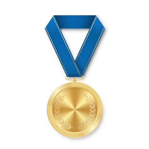 Golden award sport medal for winners with blue ribbon 7627744 Vector ...