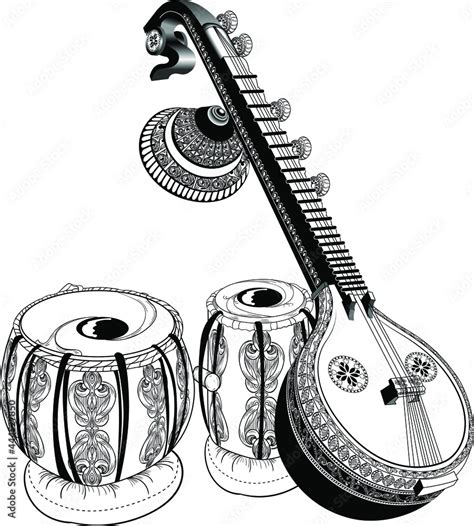 Sitar Instrument Drawing