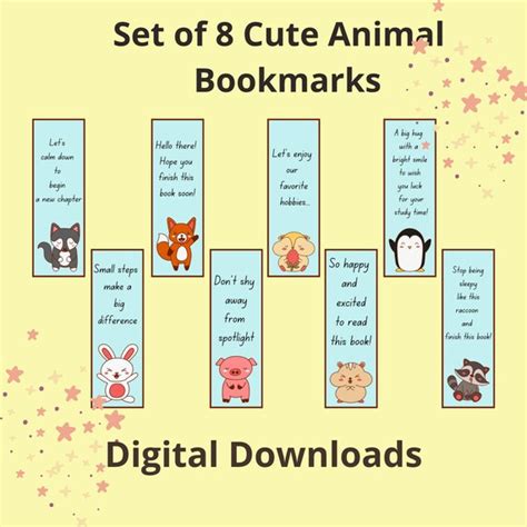 Set of 8 Cute Animal Printable Bookmarks with Reading and | Etsy