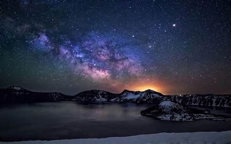 Crater Lake Night Sky With Star Milkyway Desktop Wallpaper Hd 1920x1200 ...