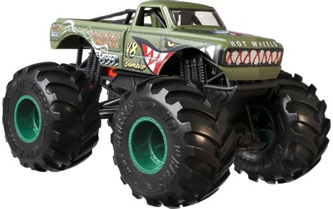 Hot Wheels 1:24 Scale V8 Bomber Monster Truck, Green Die-Cast Toy ...