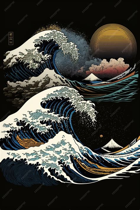 Premium Photo | A poster that says the great wave of kanagawa.