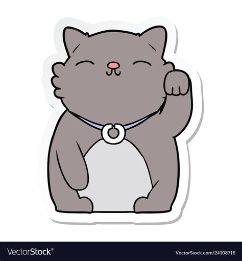 Sticker of a cartoon cat waving Royalty Free Vector Image