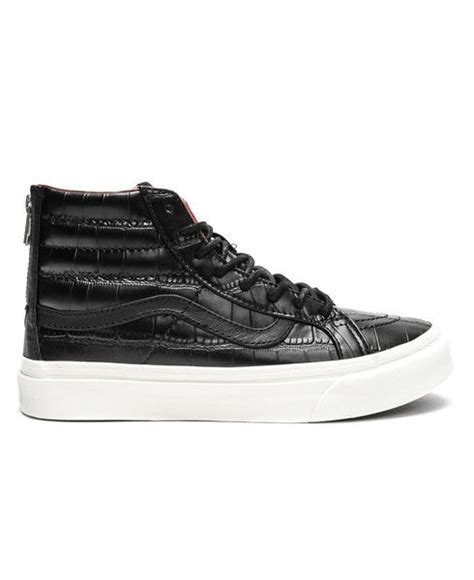 Vans - Croc Leather Sk8-Hi Slim Zip (Black) | Croc leather, Leather ...