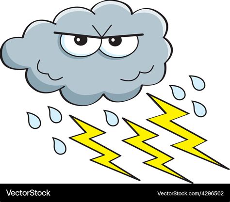 Cartoon rain cloud with lightning bolts Royalty Free Vector