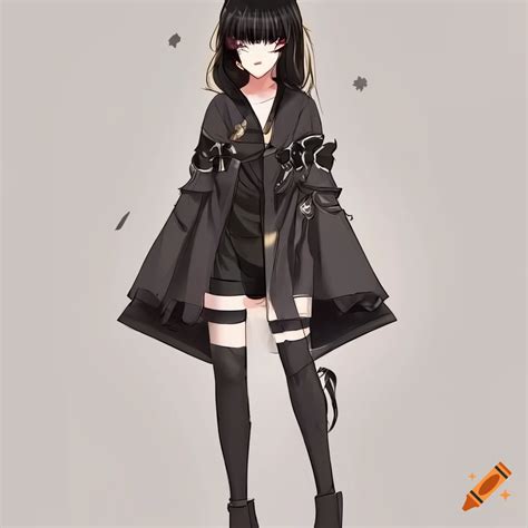 Full body anime-styled girl with black, white, and gold outfit on Craiyon