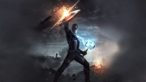 2560x1440 Resolution 4K Captain America Mjolnir and Shield 1440P ...