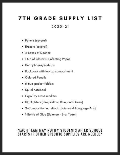 School Supply Lists – Lexington Public Schools