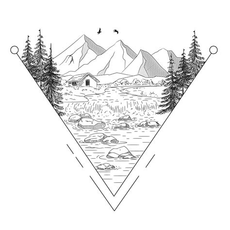 Line art sketch landscape drawing tattoo 7214003 Vector Art at Vecteezy