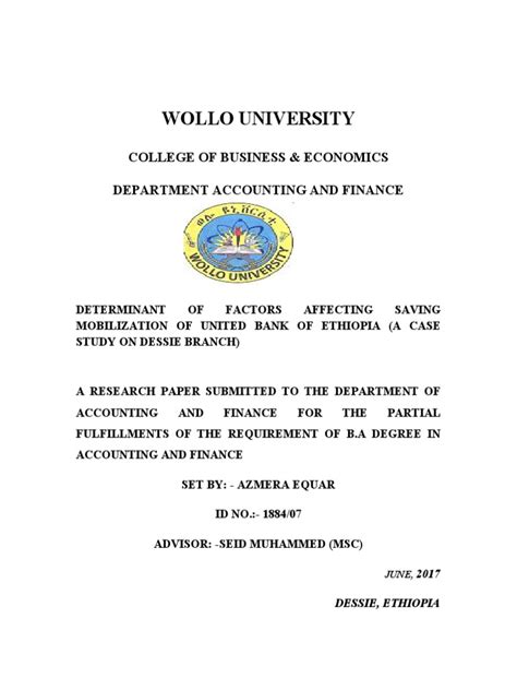 Wollo University: College of Business & Economics Department Accounting ...