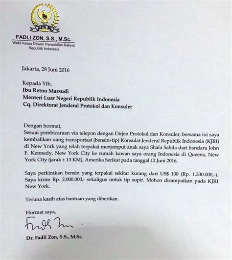 Alasan Sekjen DPR kirim surat ke KJRI minta fasilitas anak Fadli Zon ...