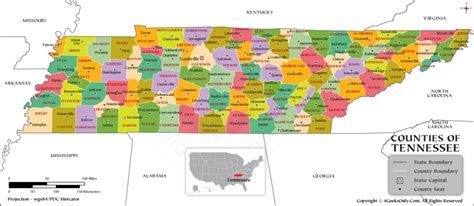 Tennessee County Map with County Seats