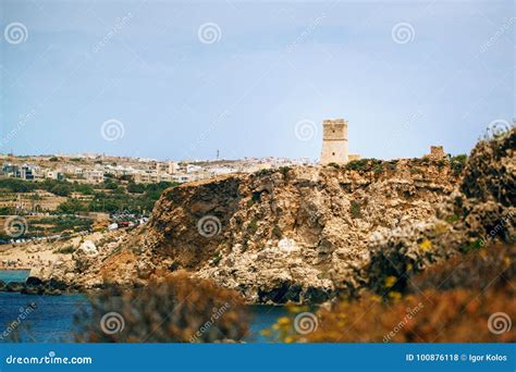 Golden Bay in Malta stock photo. Image of clouds, perfection - 100876118