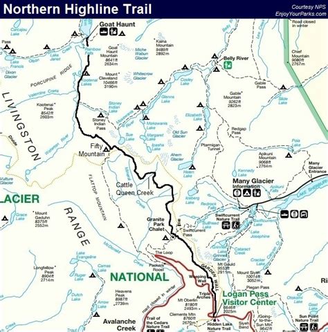 Northern Highline Trail Map, Glacier Park Map Mountain Trails, Mountain ...