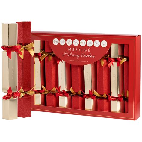 Mestige Premium Swarovski Crystal Christmas Crackers 8pk Red & Gold ...