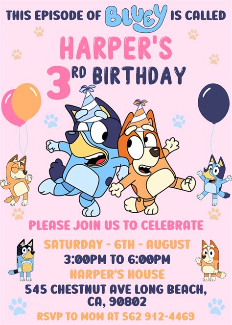 Copy of Bluey Birthday invitation2 | 2nd birthday party for girl ...