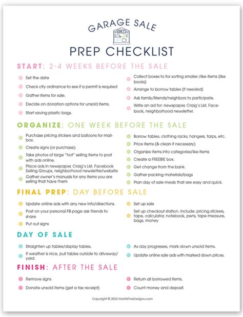 Garage Sale Prep Checklist | Free Printable Organizer for Garage Sales