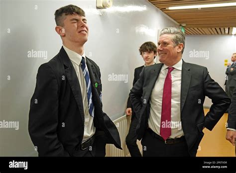 Labour leader Sir Keir Starmer with students during a visit to St ...