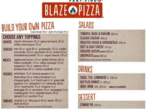 Blaze Pizza Menu, Menu for Blaze Pizza, Northeast, Calgary - Urbanspoon ...