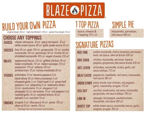 Blaze Pizza Menu, Menu for Blaze Pizza, Orland Park, Chicago ...