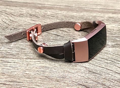 Rose Gold & Brown Leather Fitbit Charge 3 Band Double Wrapped | Etsy