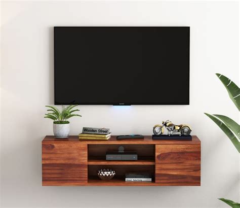 Buy Cubis Sheesham Wood Wall Mount TV Unit with Open and Close Storage ...