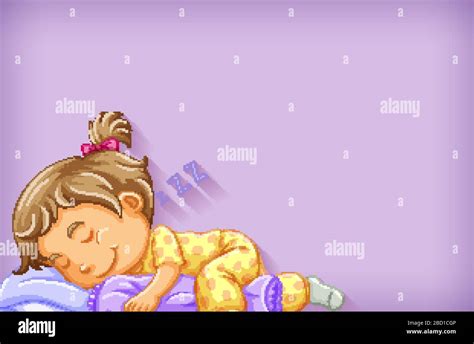 Background template design with girl sleeping in bed illustration Stock ...