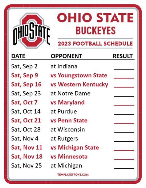 Printable 2023 Ohio State Buckeyes Football Schedule