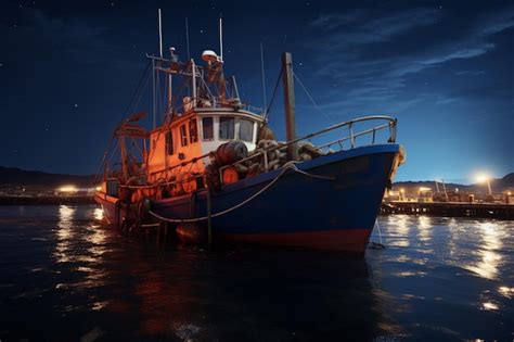 Premium AI Image | Fishing boats at night