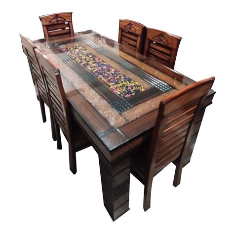 6 Seater Glass Top Teak Wooden Dining Table Chair at Rs 20000/set in ...