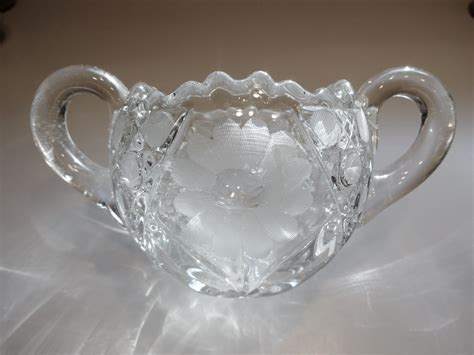 Heavy Glass Open Sugar Bowl with Flowers & Sawtooth Rim | Collectors Weekly