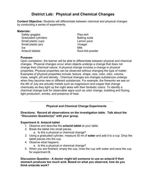 Physical and Chemical Change Experiments