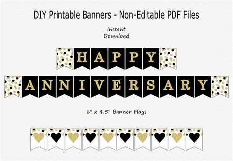 Happy Anniversary Banner Black & Gold Glitter Confetti Dots Heart ...