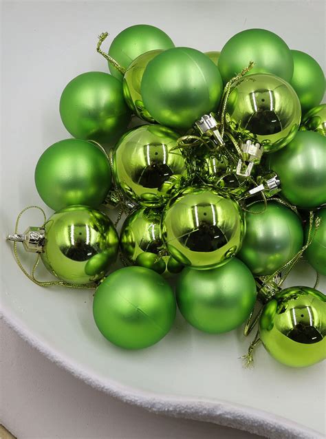 APPLE GREEN 40mm Christmas Baubles Gloss Matt 24 pack